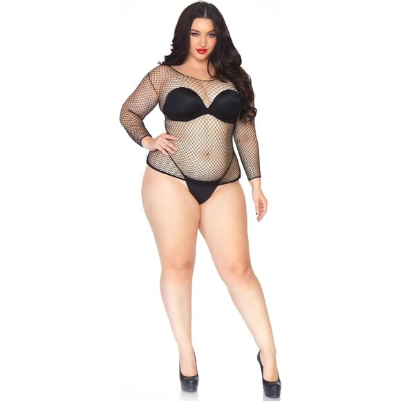 Women's Long Sleeve Fishnet Shirt Black Plus Size Sexy Layering Casual - Picture 2 of 5